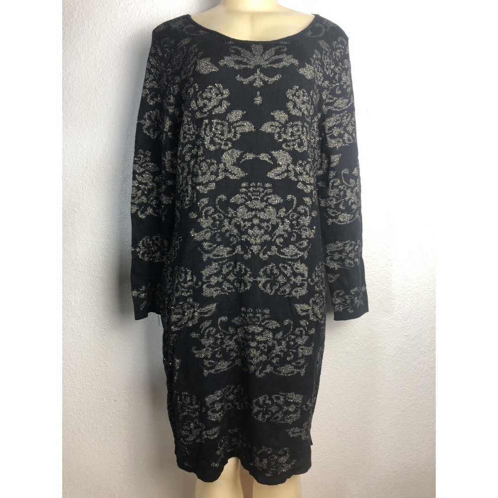 LANE BRYANT Women’s 14/16 Black & Gold Sparkly Knit Sweater Dress LS NWT NEW